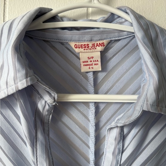 Guess Light Blue Sheer Striped Women's Top Small - Picture 3 of 6